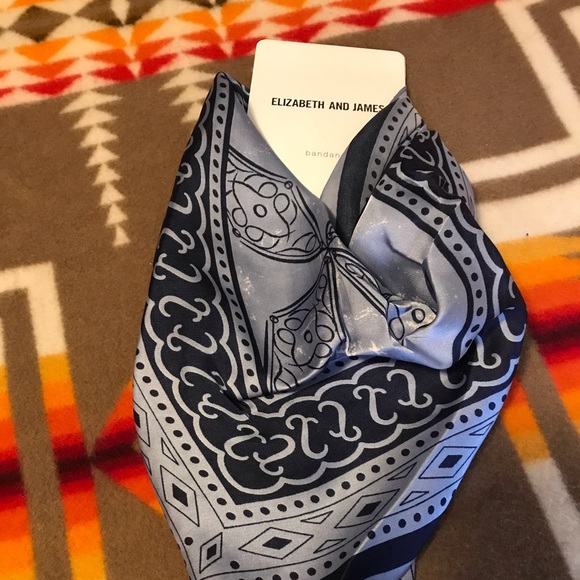 Elizabeth and James Polyester Satin Square Bandana Print Blue Scarf - Picture 3 of 7